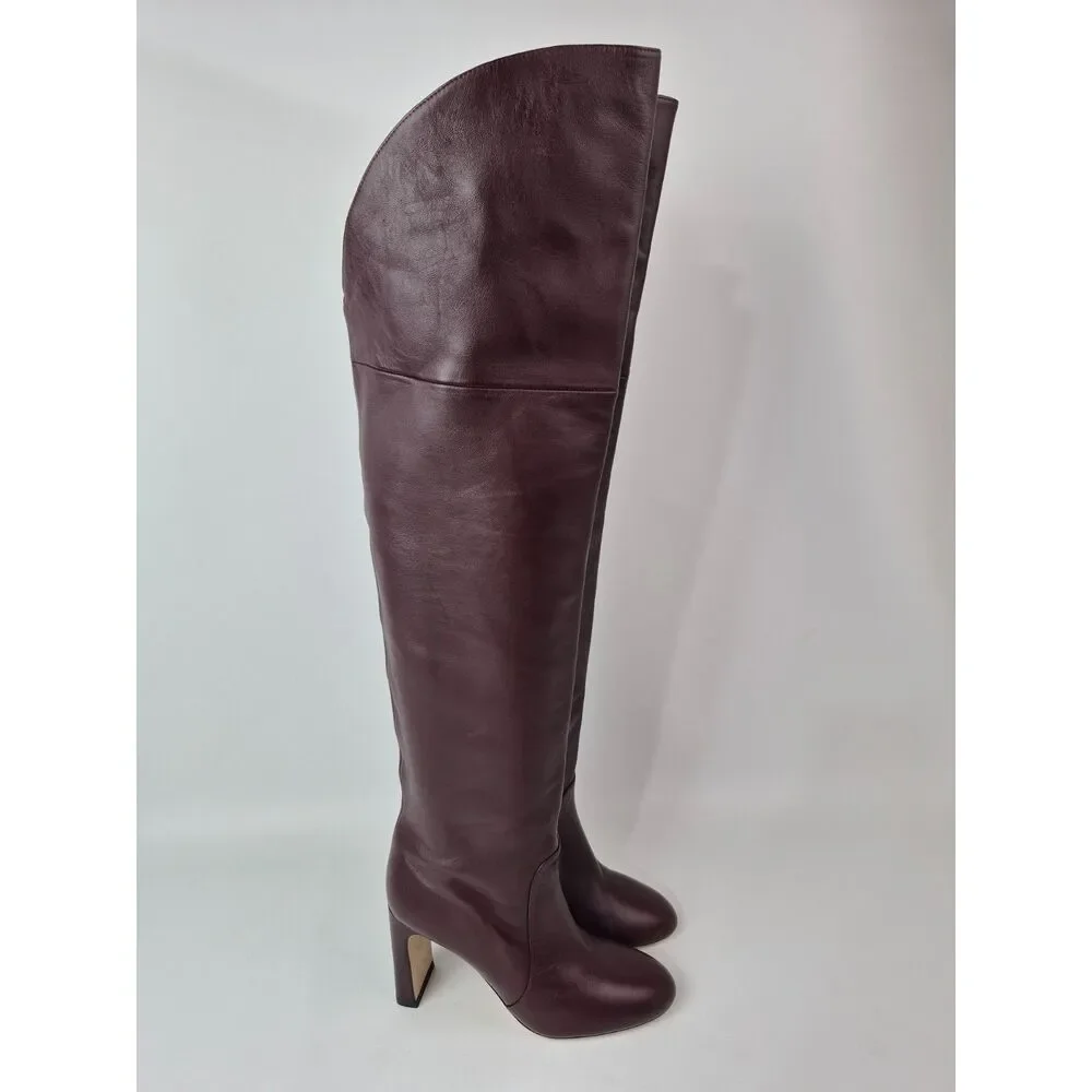 Stuart Weitzman Womens Burgundy Babette Over-the-Knee Leather Boots Size 7 SM453